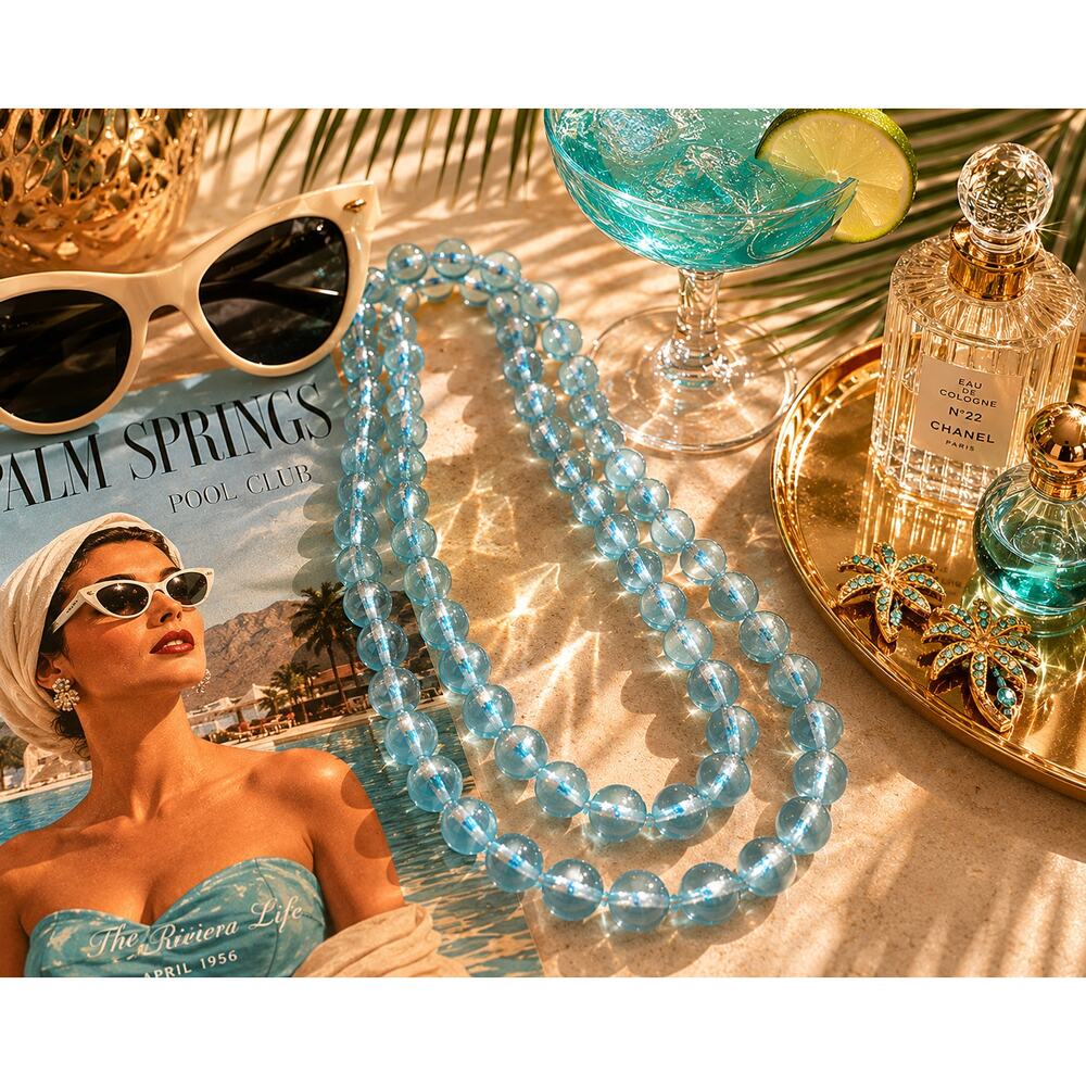 Vintage Blue Lucite Beaded Necklace